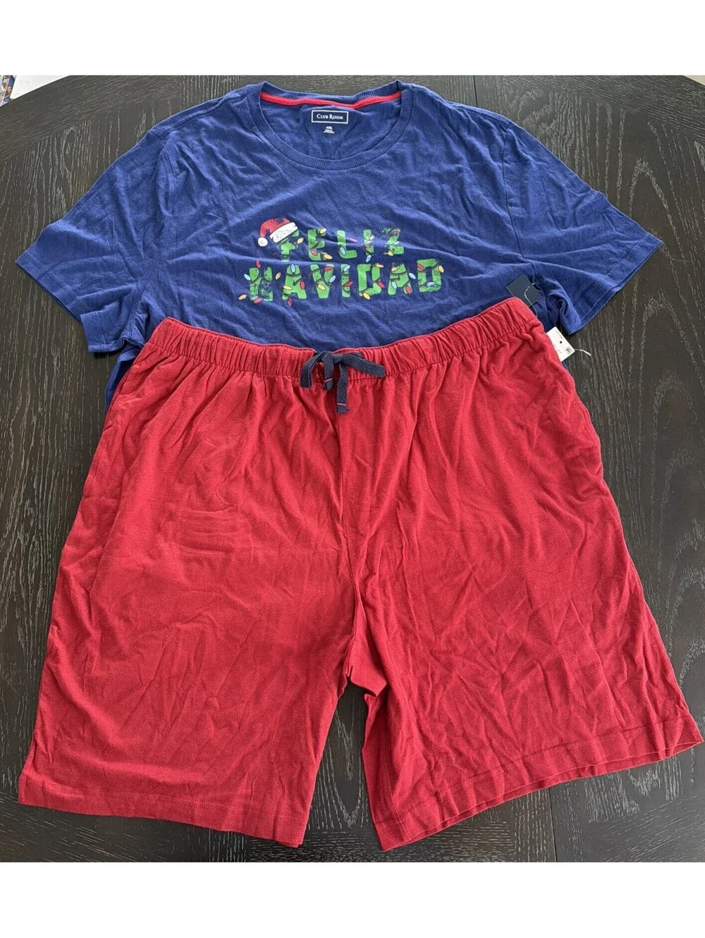 Club Room Blue Red FELIZ NAVIDAD Pajama Shirt & Shorts Set XXL